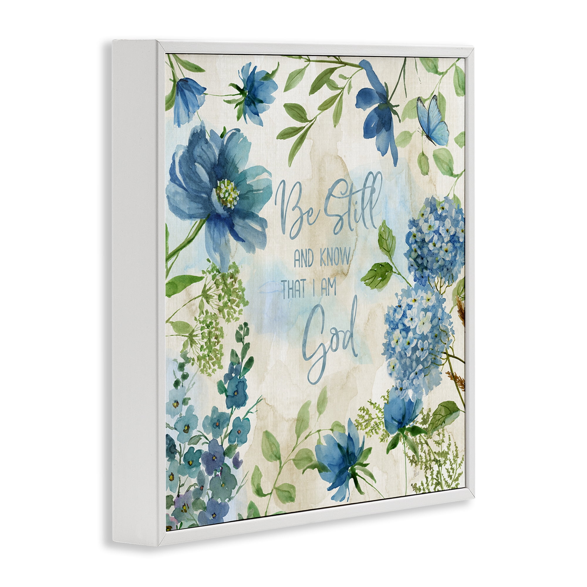 Stupell Industries Be Still Floral Phrase Religious Painting White Framed Art Print Wall Art, 17 x 17