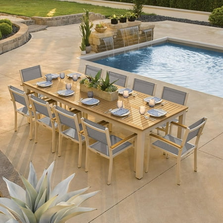 42 Inch High Dining Table Sets Travira 11 Piece Aluminum Patio Dining Set W/ 103 X 42 Inch Rectangular Tekwood Natural Table By Oxford Garden ()