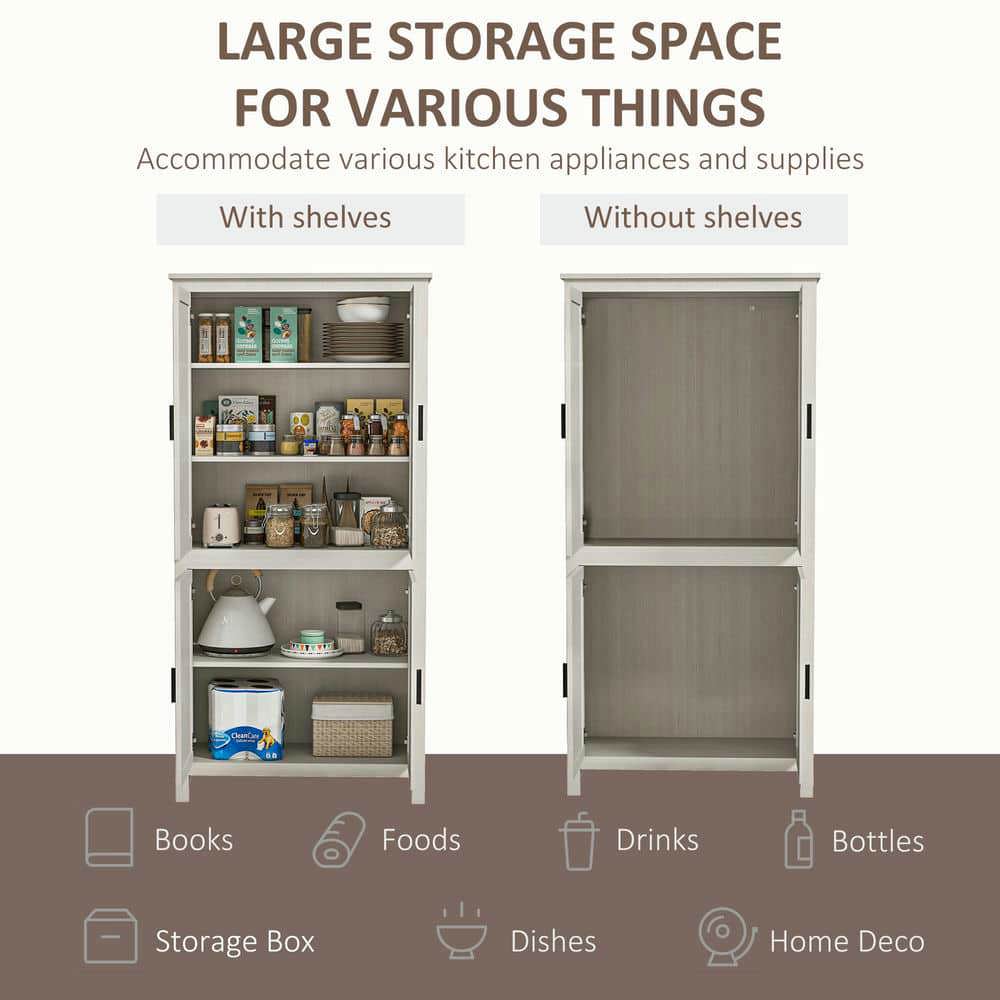 Spaco 64" 4-Door Kitchen Pantry with 3 Adjustable Shelves, Freestanding Storage Cabinet, Storage Cabinet for Indoor as Kitchen, Bar, Dining Room, White