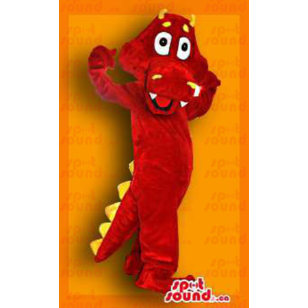 All Red Alliiator Animal Plush SPOTSOUND Mascot With Yellow Horns - Mascot of crocodiles