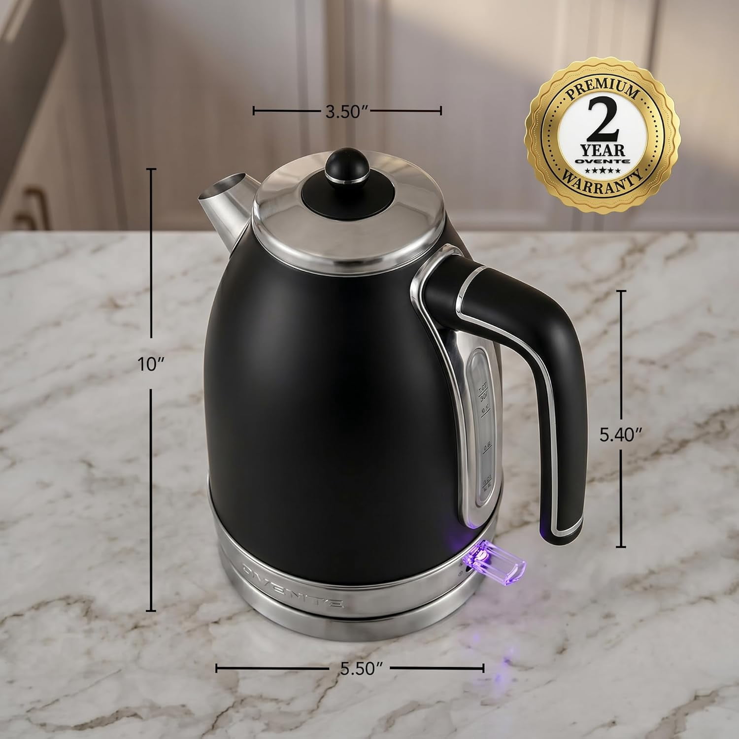 OVENTE 1.7L Electric Kettle 1500W Fast Boiling Water Heater for Coffee or Tea with Stainless Steel BPA-Free and Cordless Body, Auto Shut-Off, Boil-Dry Protection and Removable Filter, Silver KS777B