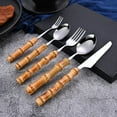 thumbnail image 2 of Bamboo handle stainless steel knife, fork and spoon tableware set, 2 of 6