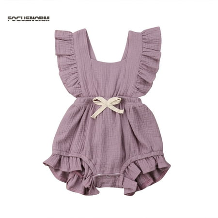 

Asashitenel Newborn Baby Girls Cotton Romper Summer Ruffles Fly Sleeve Lacing Up Bow Jumpsuits Sleeveless Casual Overalls Clothes