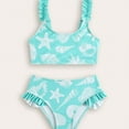 thumbnail image 6 of Pimfylm Girl Tankini Set Girls' 2 Piece Floral Print Knot Front Ruched Triangle Bikini Swimsuit Sky Blue,Size for 5-6 Years, 6 of 8