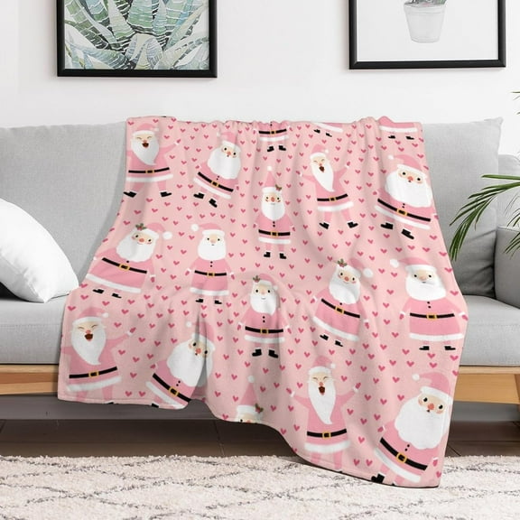 Blanket Winter Santa Pink Blankets Funny Soft Flannel Cozy Blanket for Adults,Lightweight Fuzzy Blanket Gift for Women men 50X60in