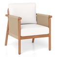 thumbnail image 1 of Costway Patio Acacia Wood Chair with Woven Rope Armrests & Seat Back Cushions for Backyard Natural + White, 1 of 9