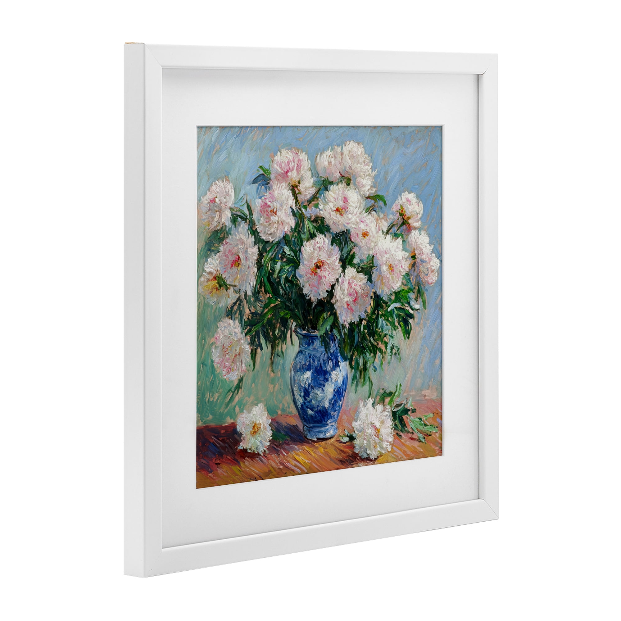 Stupell Industries Peonies in Blue Vase White Framed Print Under Glass, design by Tina LeCour