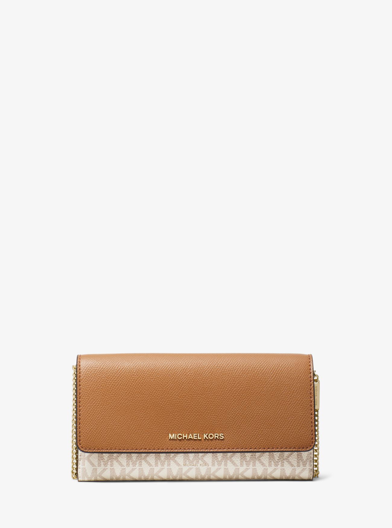 large logo and leather convertible chain wallet