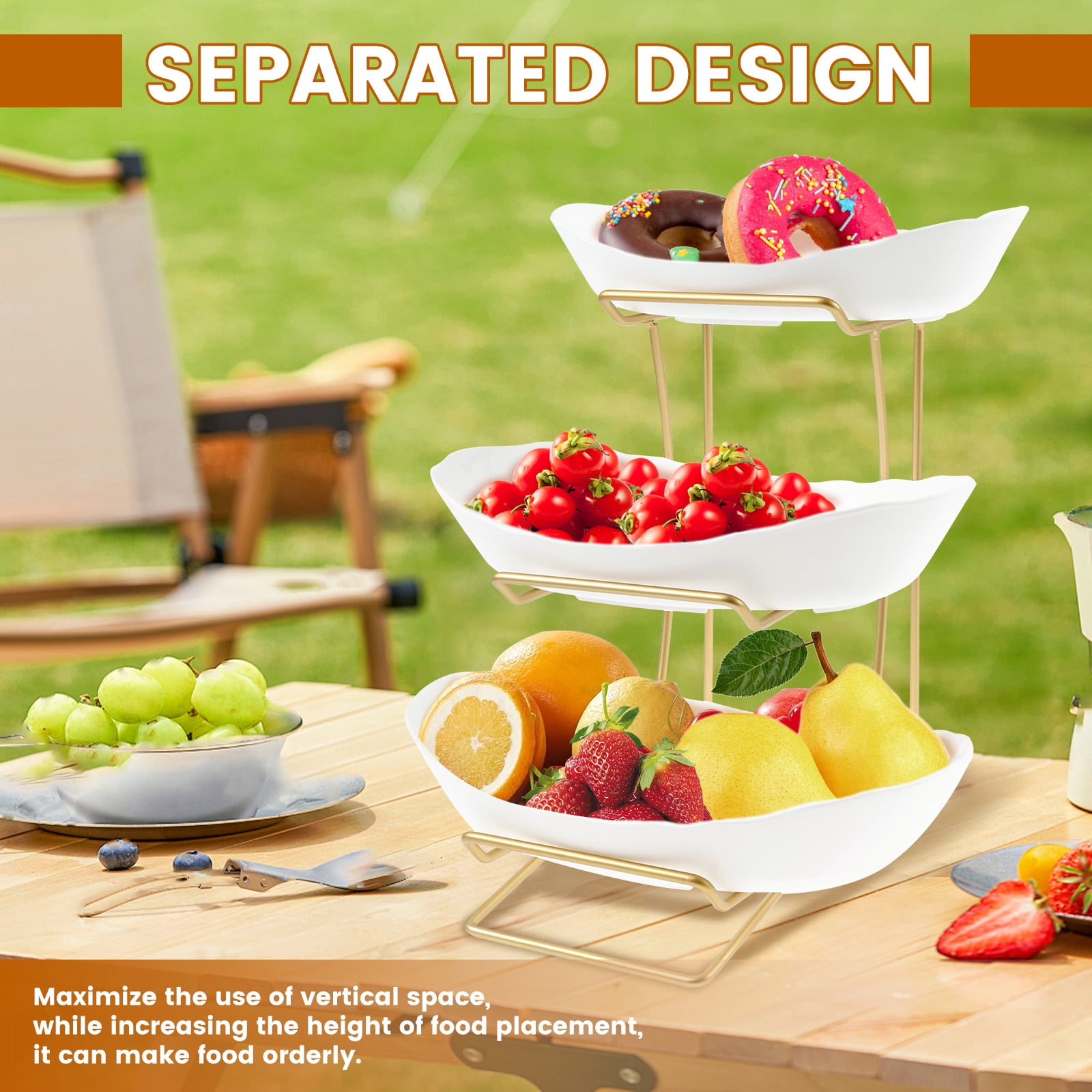 Fruit Bowl Basket Plastic Easy Install 3 Tier Fruit Basket For Kitchen Counter Stand Stable Holder Rack Space Saving