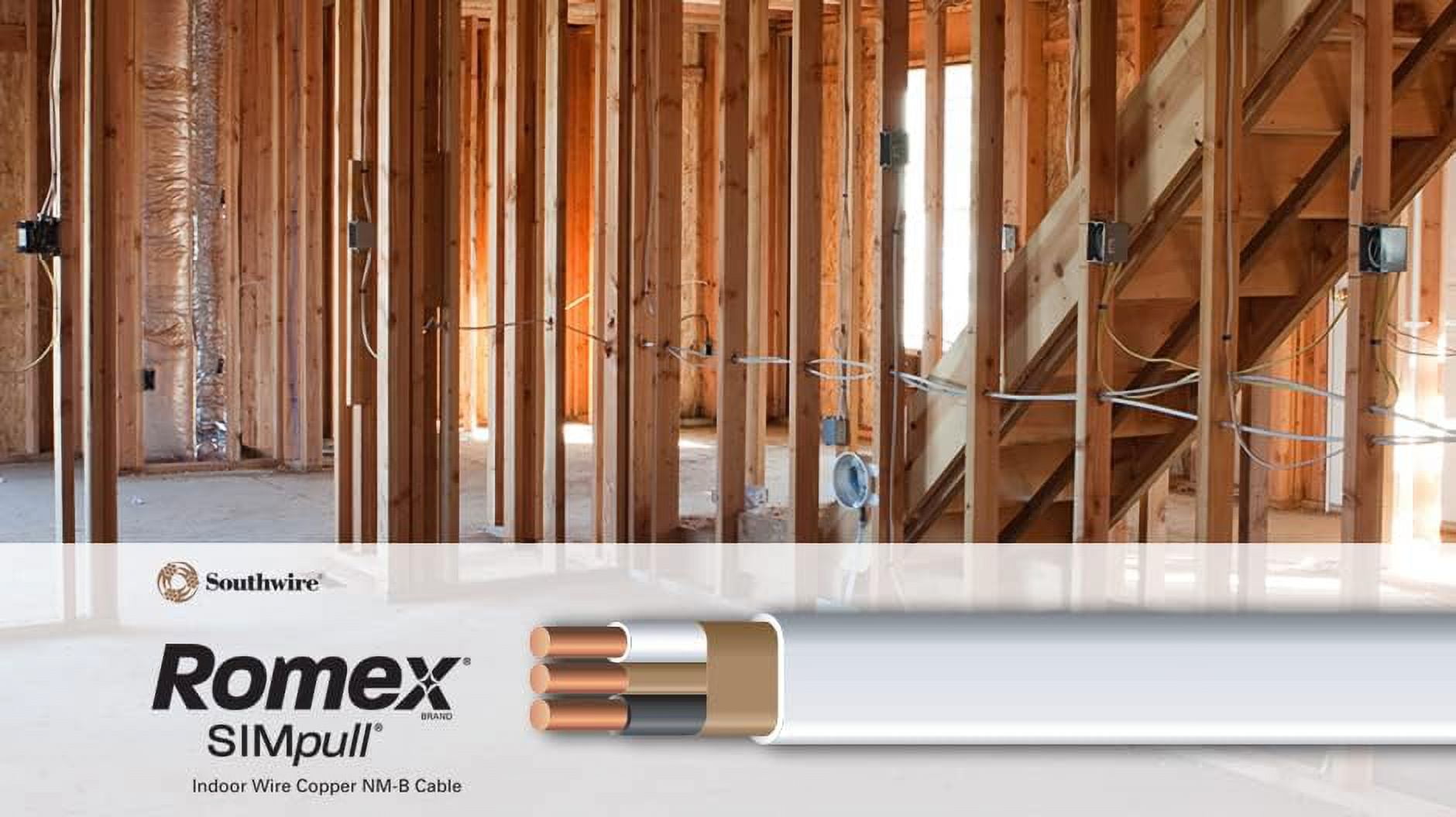 [2-PACK] - Southwire Romex Brand Simpull Solid Indoor 14/2 W/G NMB Cable 15ft coil - SW# 28827426 White