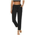 thumbnail image 1 of Pantalones deportivos de yoga de color liso con bolsillos y cintura alta para mujer - Nylon y spandex - Tallas S/M/L/XL/XXL, 1 of 3