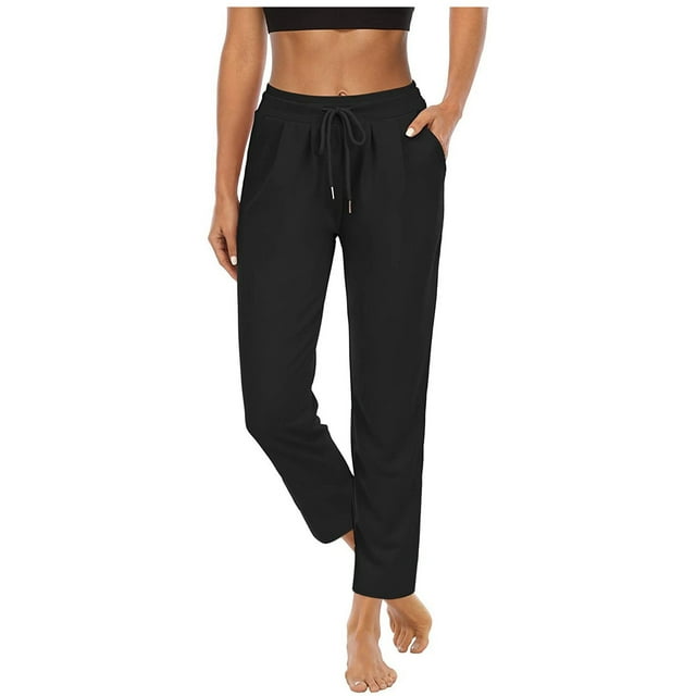 Pantalones deportivos de yoga de color liso con bolsillos y cintura alta para mujer - Nylon y spandex - Tallas S/M/L/XL/XXL