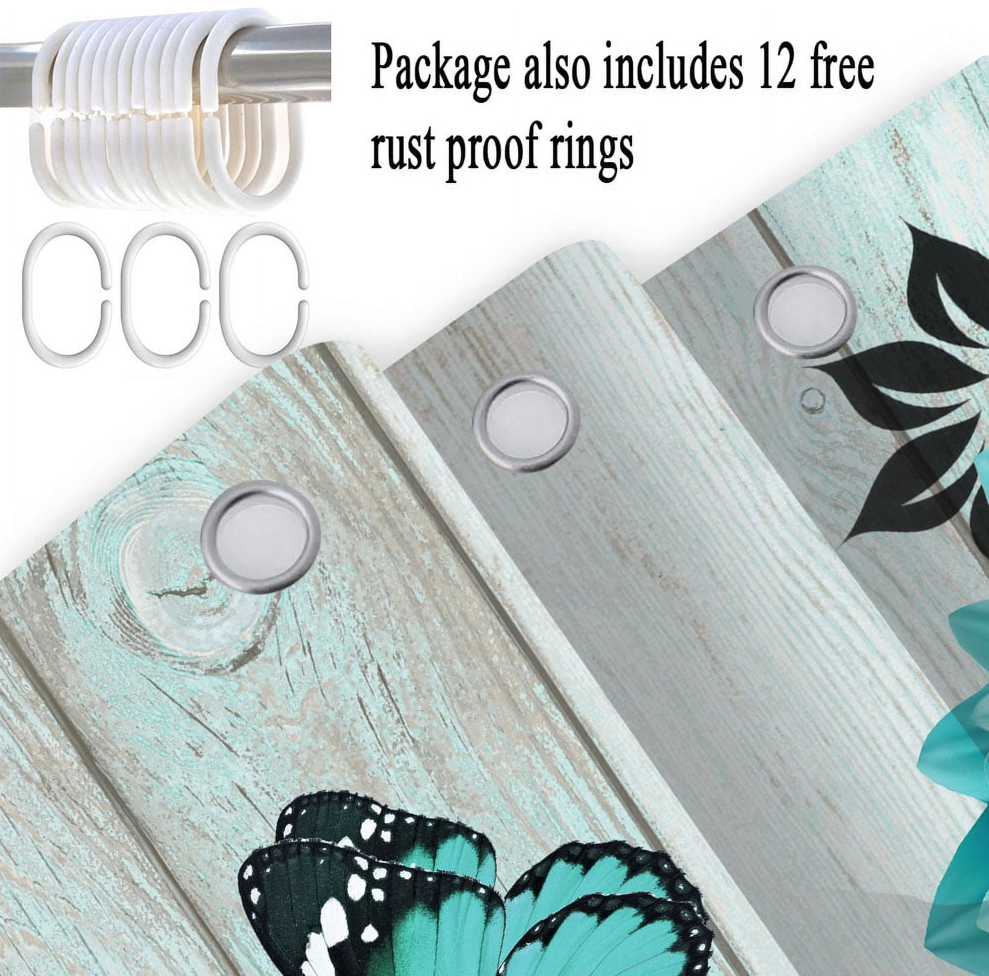 Farmhouse Bathroom Curtain Flower Butterfly Shower Curtains Rustic Teal Turquoise Floral Shower Curtain,Inspirational Quote Shower Curtain,Washable Fabric Shower Curtain Set with Hooks 72X84in