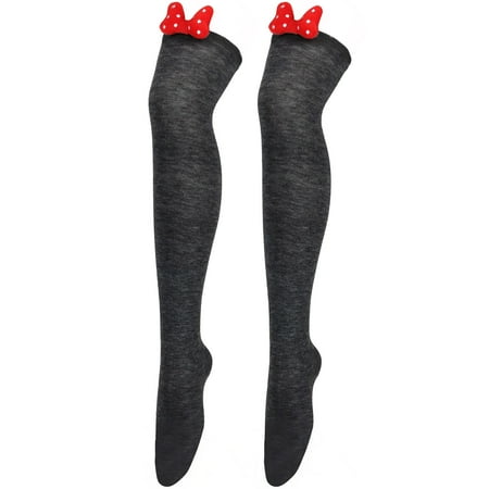 

Christmas Thigh High Socks Christmas Solid Color Boot Socks Women over Knee Socks with Bow Candy Cane Socks Gift for Women and Girls