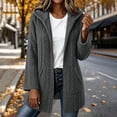 thumbnail image 5 of Women 100% Cotton Cable Knit Hooded Sevevn Long Coat Full Zip Front Long Sleeve Pocket Warm Casual Outer Jacket, 5 of 7