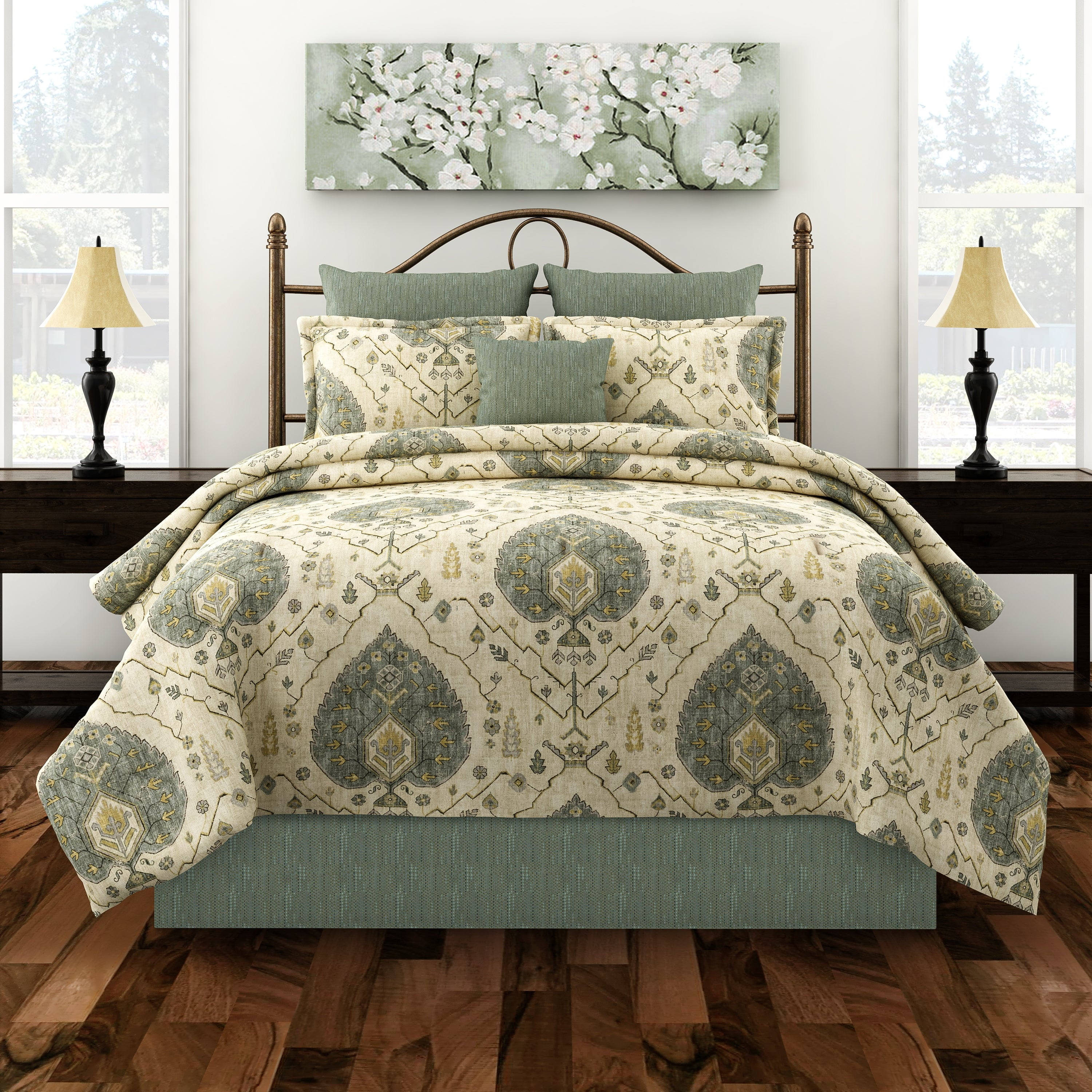 Chateau seafoam medallion damask comforter set Twin Cotton 3 Piece