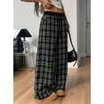 thumbnail image 4 of Women'S Plaid Checkered Pants Flannel Pajama Pants Lounge Wide Leg Baggy Sweatpants with Pockets Black S, 4 of 9