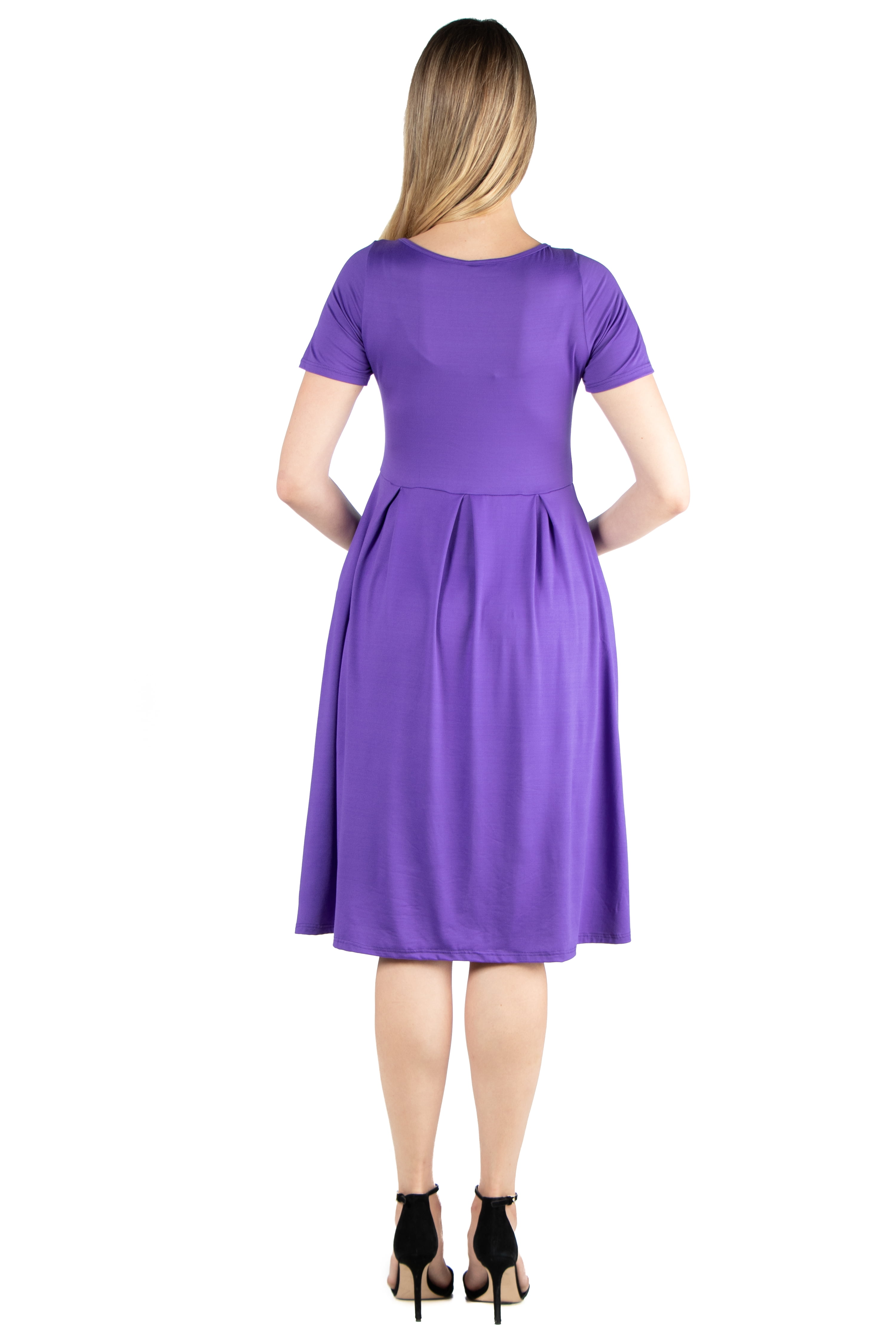 24seven Comfort Apparel Short Sleeve Maternity Midi Skater Dress With Pockets