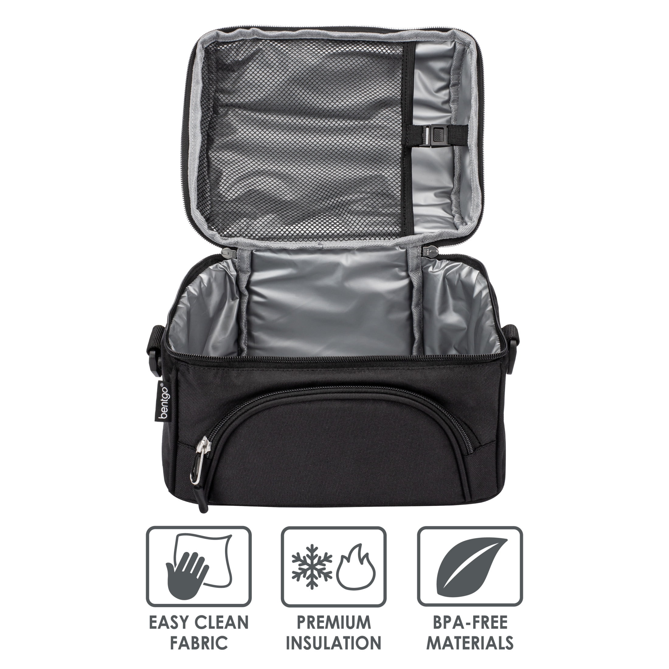 Bentgo Deluxe Lunch Bag - Durable and Insulated Lunch Tote with Zippered Outer Pocket, Internal Mesh Pocket, Padded & Adjustable Straps, & 2-Way Zippers - Fits Most Bentgo Lunch Boxes (Carbon Black)