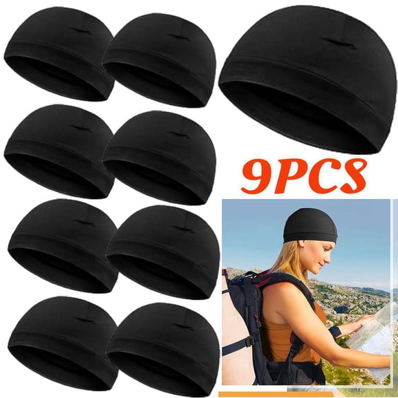 9 Pieces Cooling Skull Cap Set - Lightweight Sweat Wicking Head Caps for Running, Cycling & Sports, Helmet Liner for Men & Women