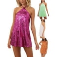 thumbnail image 6 of KelaJuan Women Mini Dress Sleeveless Halter Dress Tie-up Backless Sequined Summer Dress for Party, 6 of 6
