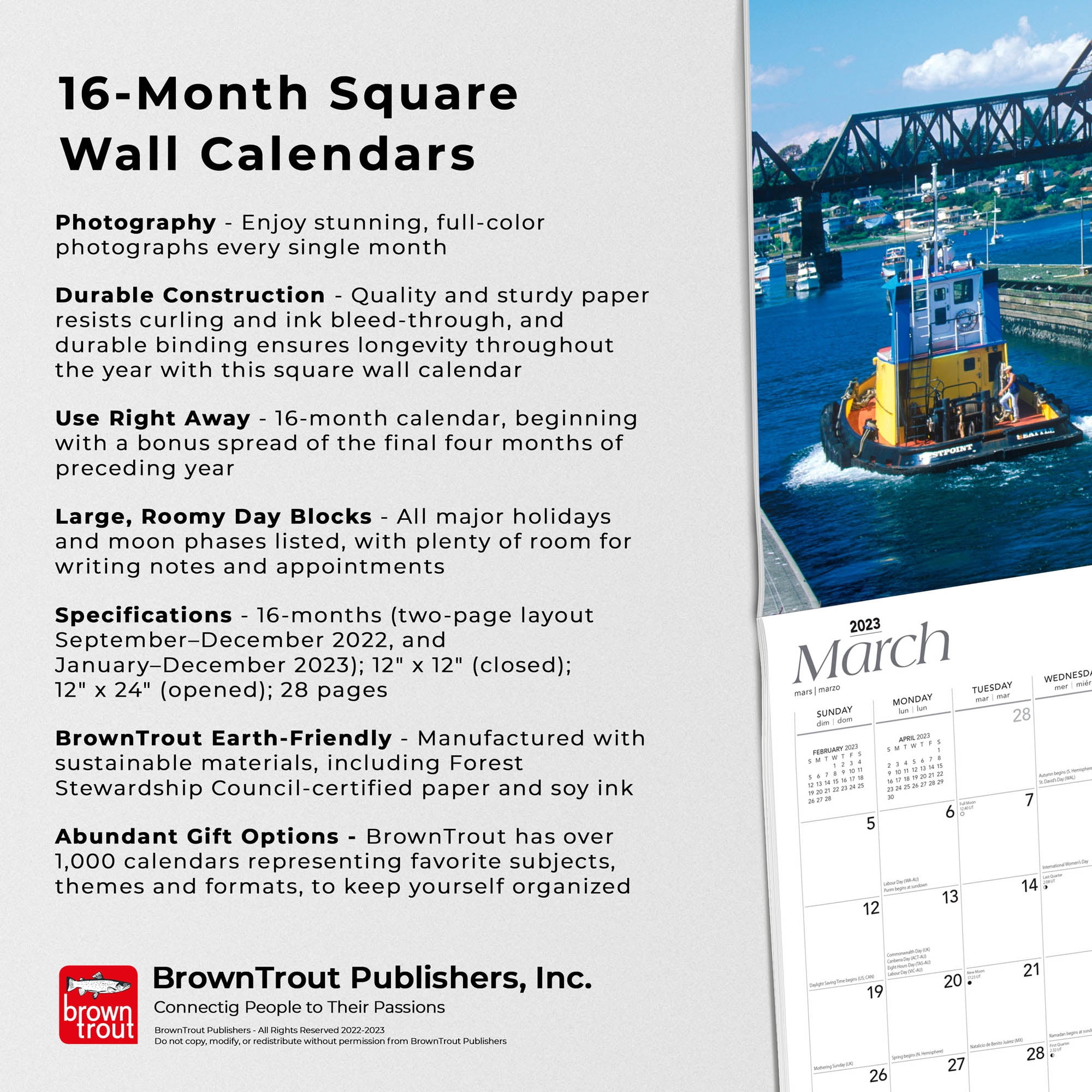 Puget Sound 2023 Wall Calendar 12x12 by Browntrout