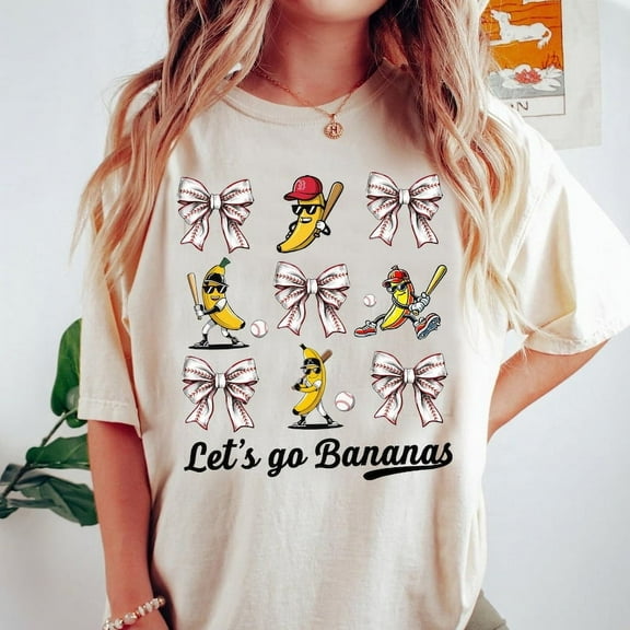 Let's Go Bananas Baseball Shirt, Banana Sports Tee, Game Day Baseball Shirt, Baseball Lovers Tee, Coquette Style Baseball Shirt BTO23