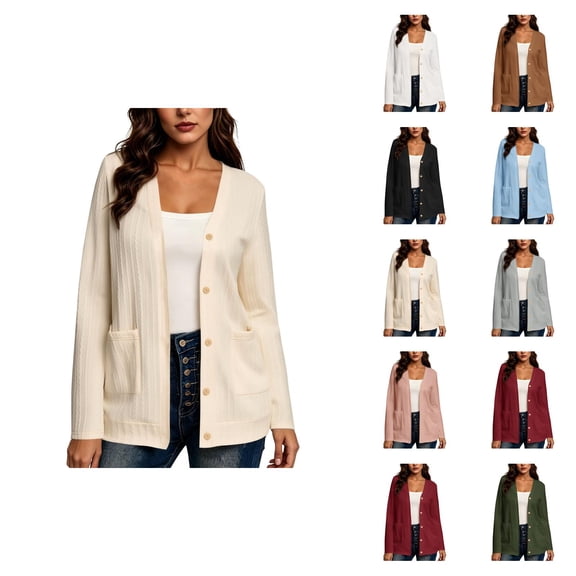 Cardigan Sweaters for Women Long Sleeve Open Front Button Up Cable Knit Cardigans with Pockets Fall Winter Coat