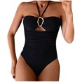 thumbnail image 2 of PNTUTB Summer Women's Casual Fashion Solid Color Strapless Halter Neck Tie Back Backless One Piece Swimsuit, 2 of 6