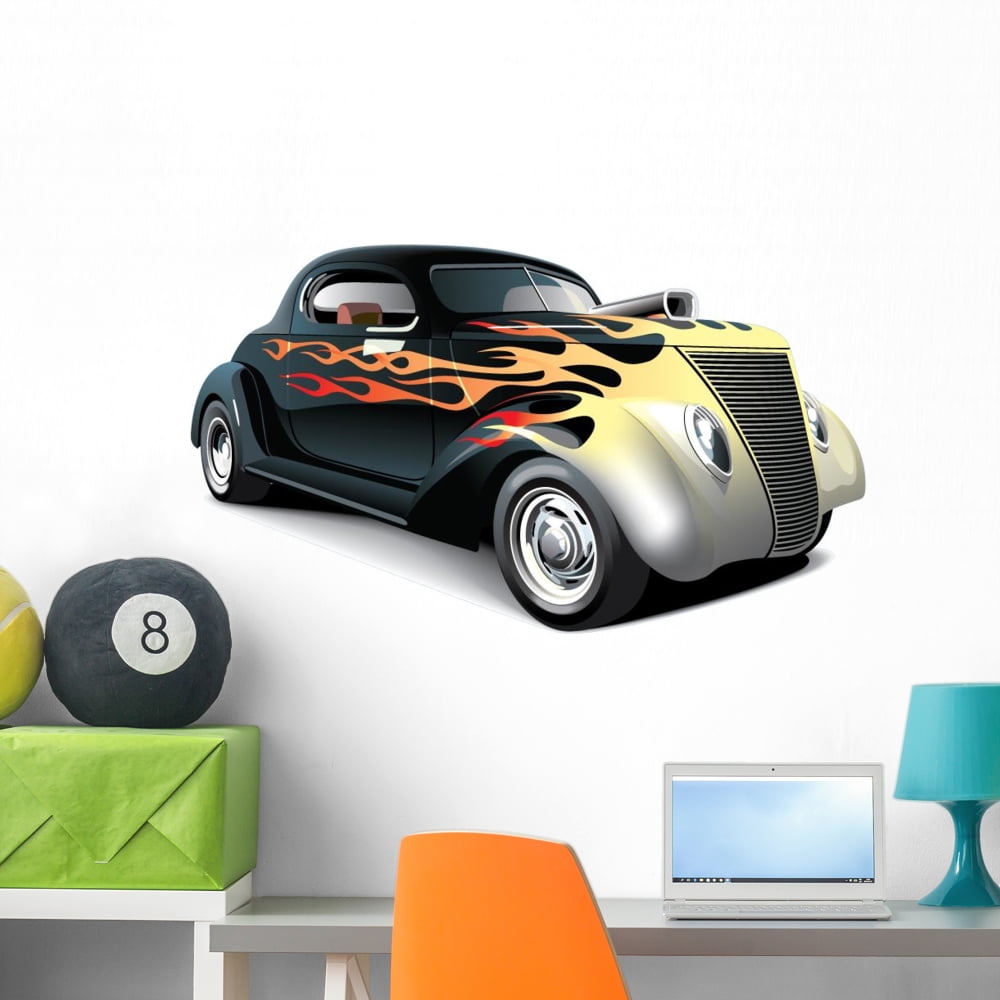 Classic Flames Muscle Car Wall Decal Sticker, Wallmonkeys Peel & Stick