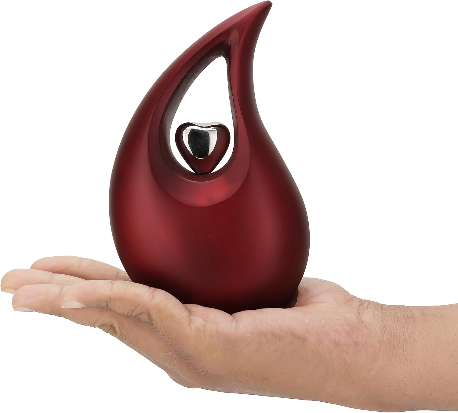 Red Tear Drop Medium Size Urns for Human Ashes with Silver Heart (6 Inch Height) - Unique Medium Urn - Decorative Urns - Cremation Urn - Burial Urns - Keepsake Urn - Funeral Urn - Small Pet Urns
