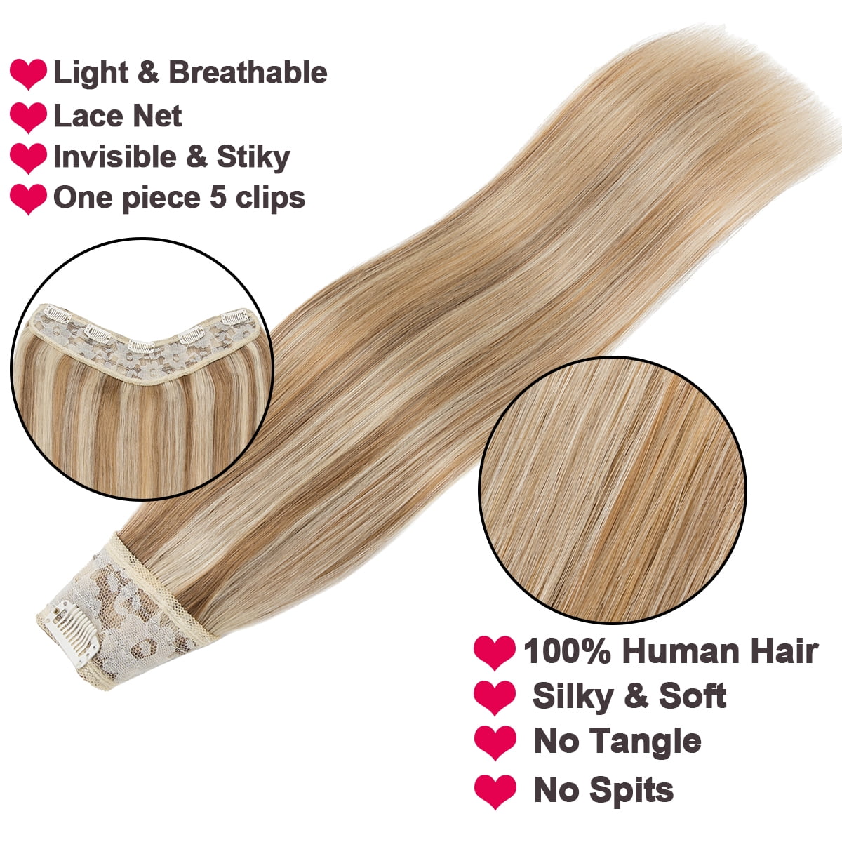 HAIRRO Clip In Hair Extensions V Shape U Part One Piece Clip in Remy Real Human Hair Extensions 3/4 Full Head
