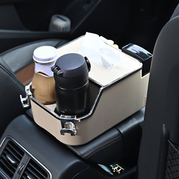 Fiudx Ofertas Relámpago Caja De Pañuelos De Coche Multifuncional, Decoración Interior De Coche, Caja De Almacenamiento Con Reposabrazos Y Taza De Agua, Caja De Almacenamiento De Pañuelos De Alta Gama