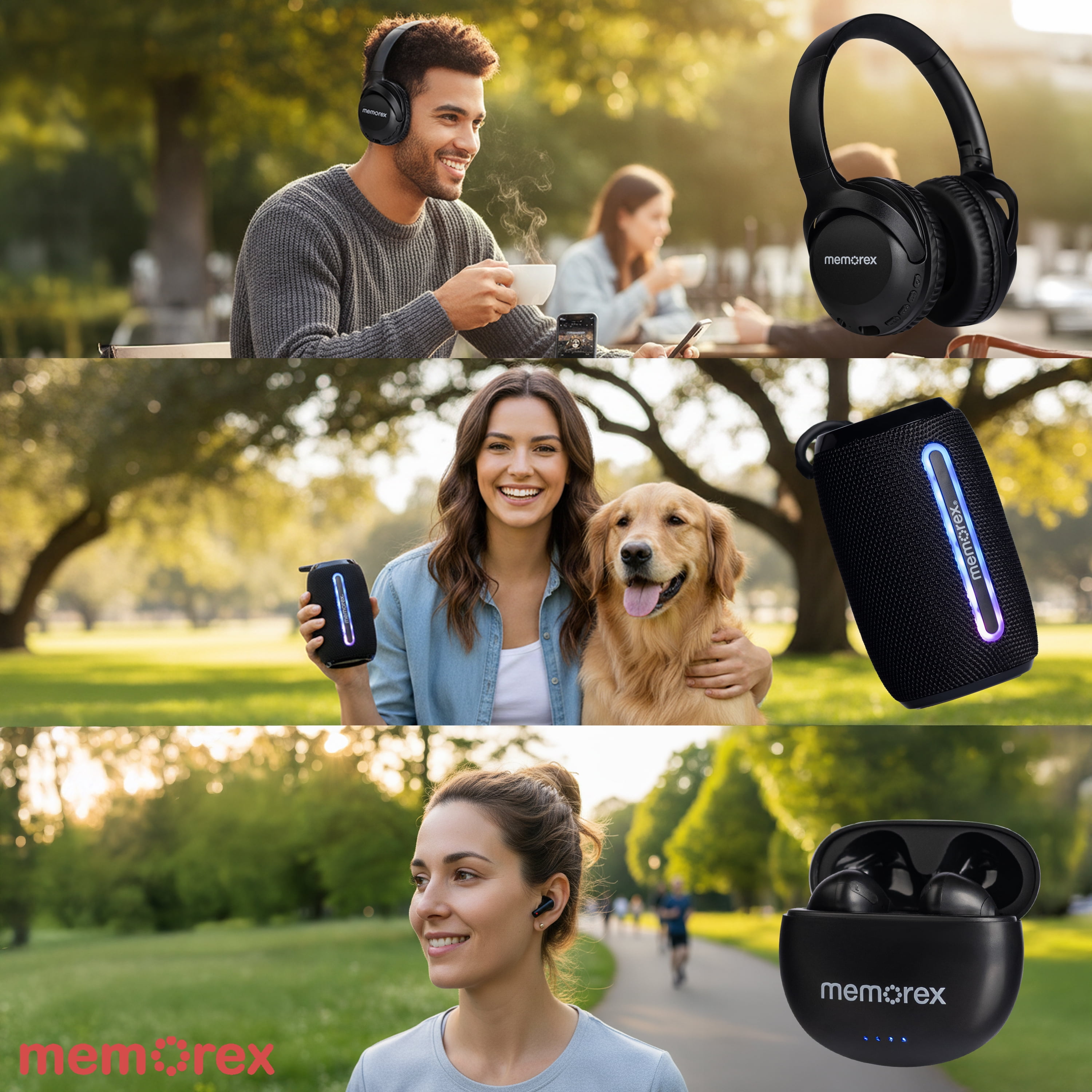 Memorex 3-in-1 Wireless Audio Bundle – Bluetooth Headphones, True Wireless Earbuds & Portable Speaker, Bluetooth 5.1, Hands-Free Calling, Black