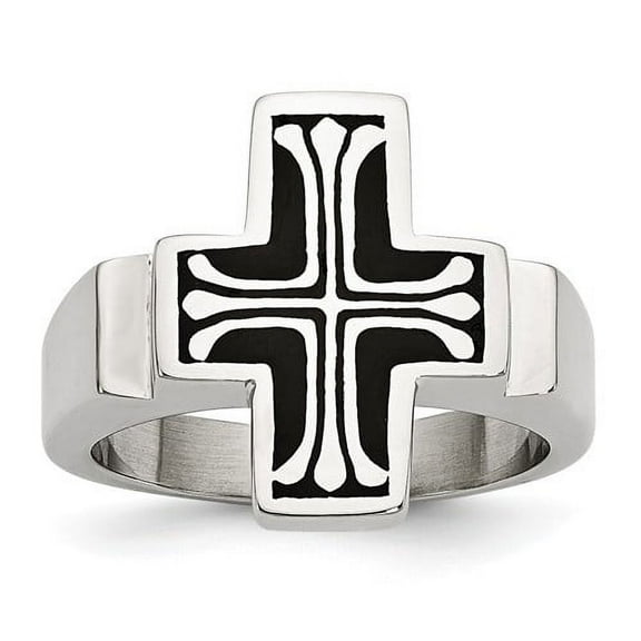 Primal Steel Stainless Steel Enameled Cross Ring