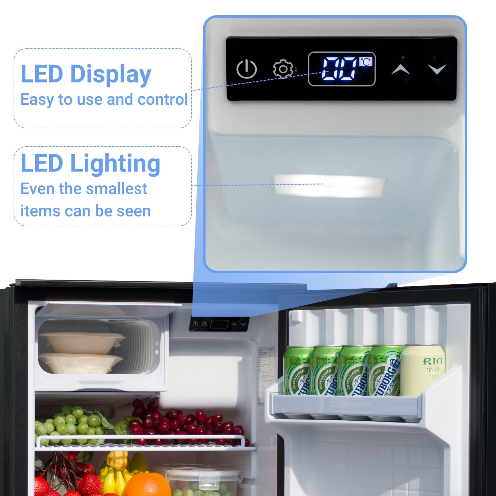 SMAD 3 Cu ft RV Compact Portable Car Refrigerator, 85L Fridge and Freezer, DC 12/24V Reversible Door