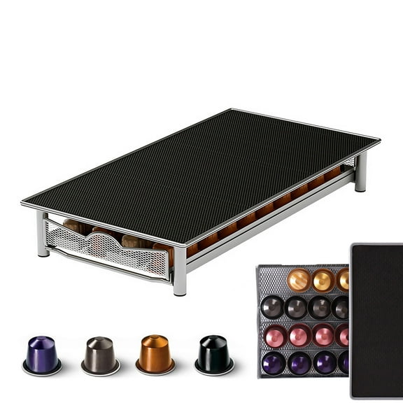 GARITIN Coffee Pod Holder for Nespresso OriginalLine, Coffee Organizer Station for Counter, Metal Coffee Capsule Storage Drawer, 40 Pods Capacity
