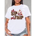 thumbnail image 1 of Camiseta De Mujer De Verano Ligera Básica Para Mochilero, Camping, CaminarWomen's Casual Fashion Round Neck Short Sleeve T-Shirt with Leopard Print and "Oh Sip, It's a Girls Trip" Wine Glass Letteri, 1 of 8
