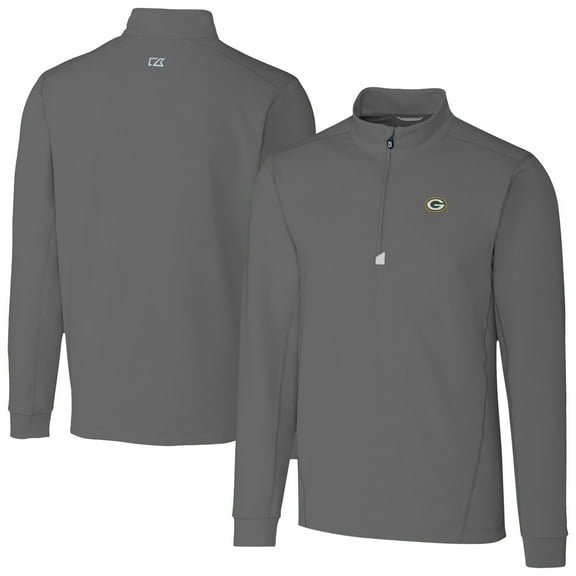 Men's Cutter & Buck Gray Green Bay Packers Traverse Stretch Quarter-Zip Top