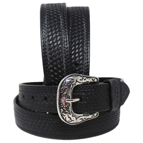 34  Western 1-1/2" Wide Basket Weave Tooled Full-Grain Black Leather Belt 26RS10