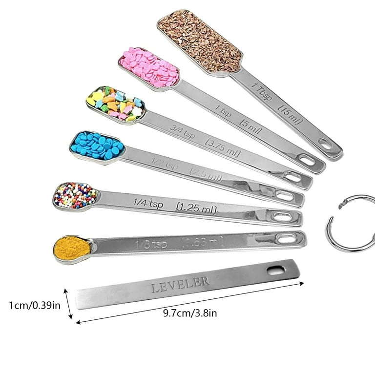 Chef Measuring Spoons Set - 7 pieces, Heavy-Duty Stainless Steel, Narrow,  Long Handle Design for Dry or Liquid, Fits in Spice Jar, Cooking Baking