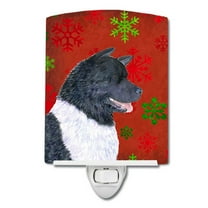 Caroline's Treasures SS4728CNL Akita Red and Green Snowflakes Holiday Christmas Ceramic Night Light, 6x4x3", multicolor