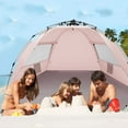 thumbnail image 5 of Oileus Beach Tent X-Large 4 Person Tent Sun Shelter, Pop Up Tents for Beach with Carry Bag, Portable Sun Shade, Stakes, 6 Sand Pockets, Anti UV for Fishing Hiking Camping, Waterproof, Windproof, Pink, 5 of 7