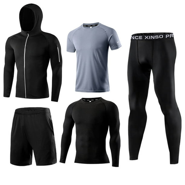 5pcs/set Men Gym Wear Fitness Sports Training Basketball Football Practise  Shirts Coat Pants Set