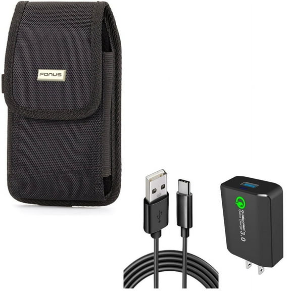 Case Belt Clip & Home Charger for iPhone 15 Pro - Rugged Holster Canvas Cover and 18W Fast 6ft USB Cable Type-C Turbo Charge X5O for iPhone 15 Pro (6.1")