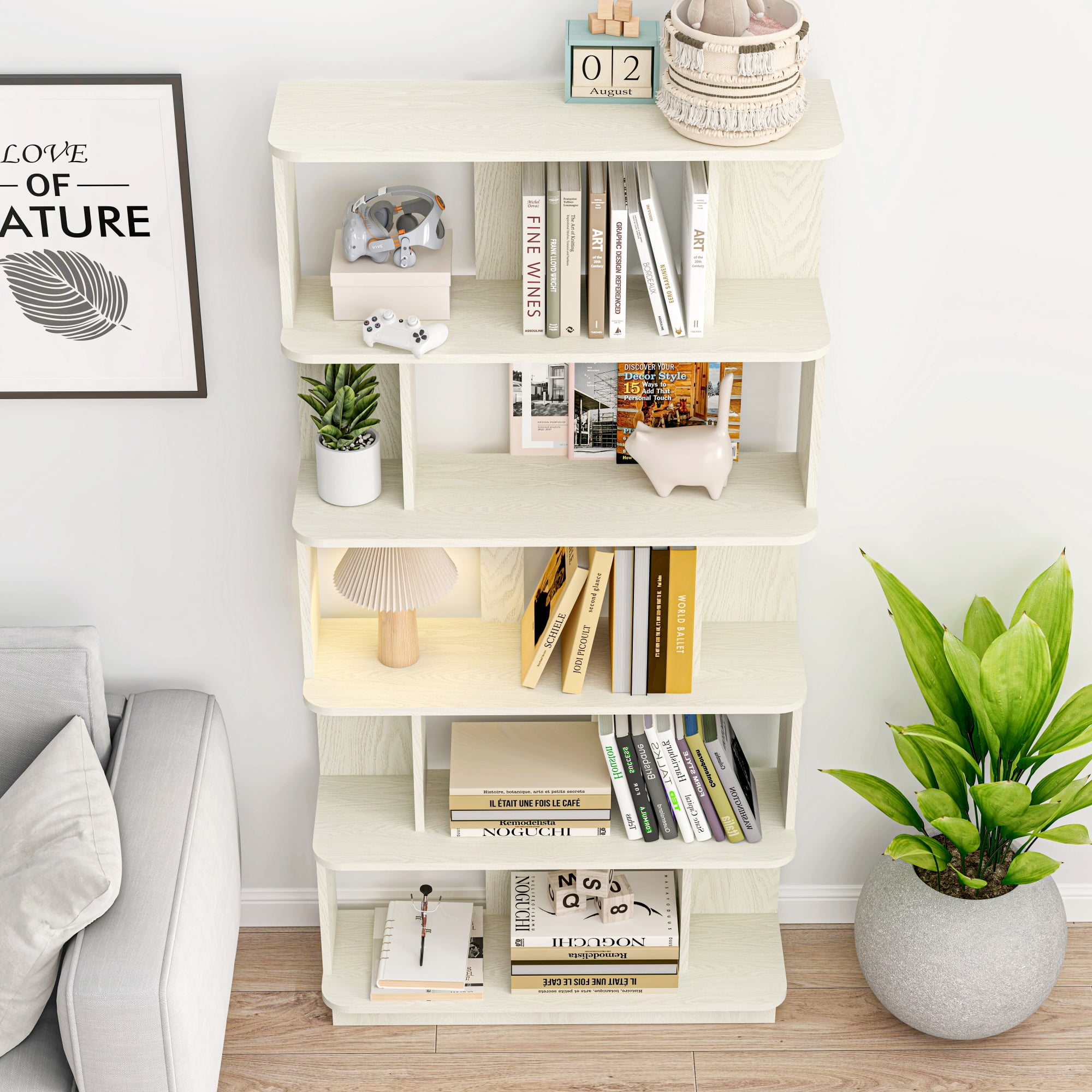 Leumius 5 Tier Open Storage Bookcase,Free Combination Bookshelf,Wood Display Shelving for Living Room Home Office Bedroom Decor Organizer,31.5" L x 64.56" H,White