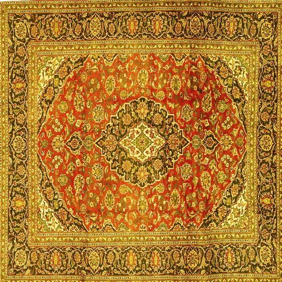 Ahgly Company Indoor Square Medallion Yellow Traditional Area Rugs, 6' Square