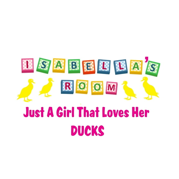 DUCKS - Adhesive Home Kids Playroom Customized Name Lettering Art Decoration Alphabet Cubes Design Kids Girls Duck Lovers Quotes Bedroom Wall Decal Sticker 30" x 18"