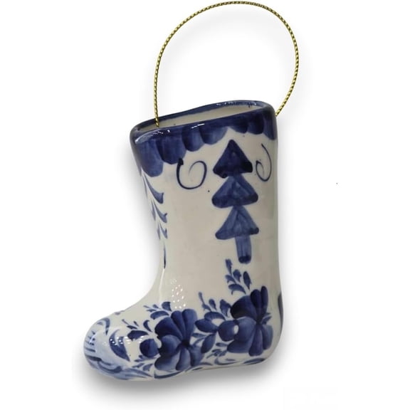 Christmas ceramic Toy Felt Boot, Gzhel, Gift for New Year and Christmas holidays, Symbol of 2025