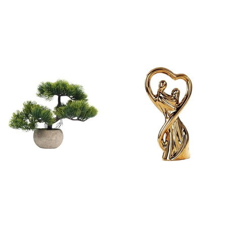 CarpNettore Enchanting Greenery Bonsai Lovers Sculpture Faux Plant Centerpiece with Couple Figurine Souvenir Gift for Anniversary and Home Decor